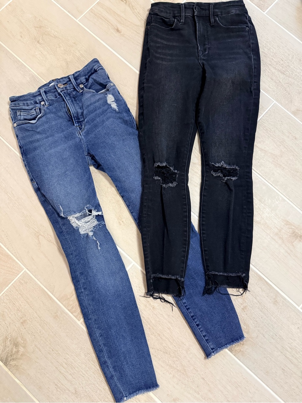 2 pair women’s size 25 Good American high-waisted distressed skinny jeans